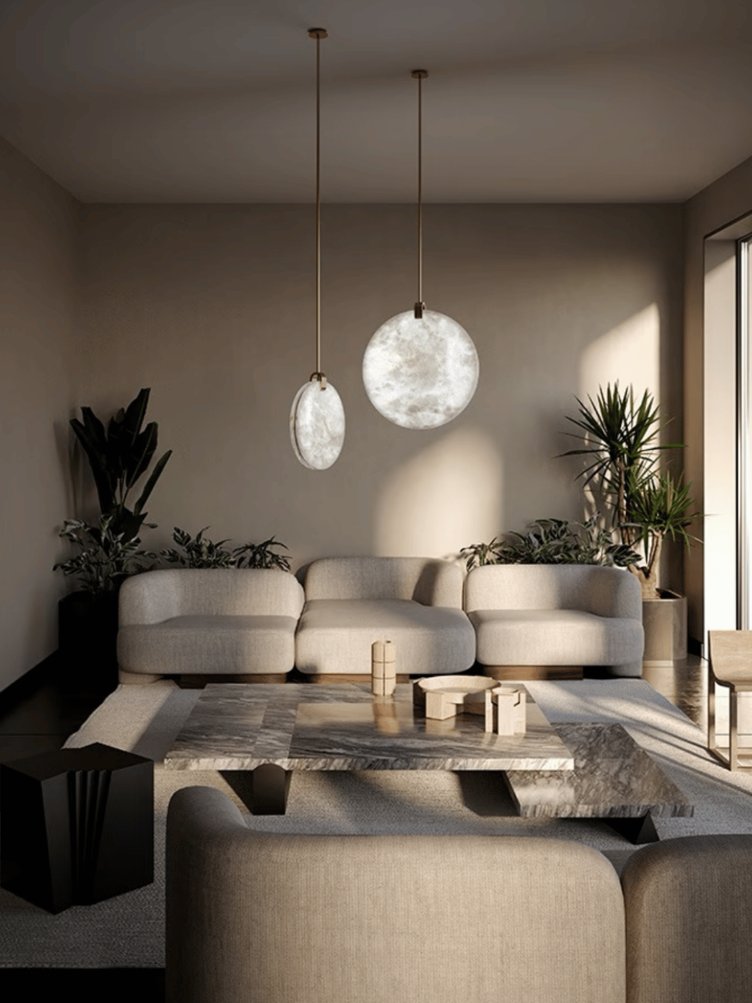 Modern Floating Round Alabaster Chandelier for High Ceiling