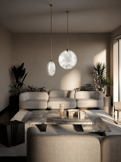 Modern Floating Round Alabaster Chandelier for High Ceiling