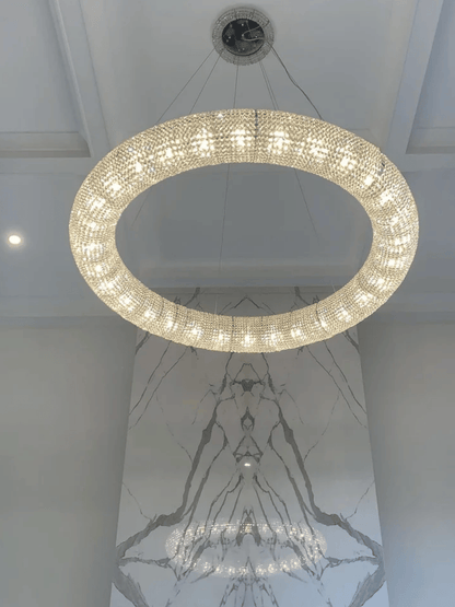 Lustre rond en cristal de luxe pour salon, luminaire décoratif pour chambre à coucher, couleur argent/or