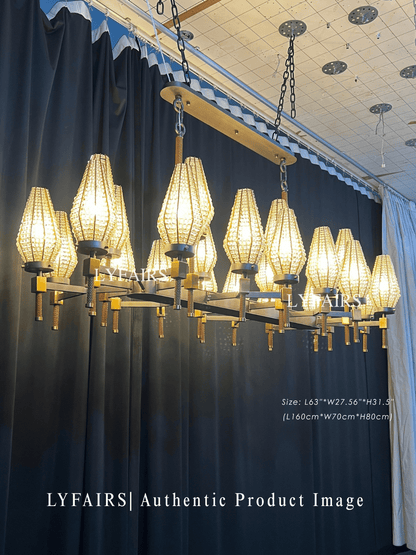 Contemporary Linear Torch‑Shaped Crystal Shade Chandelier for Dining Room/Kitchen Island