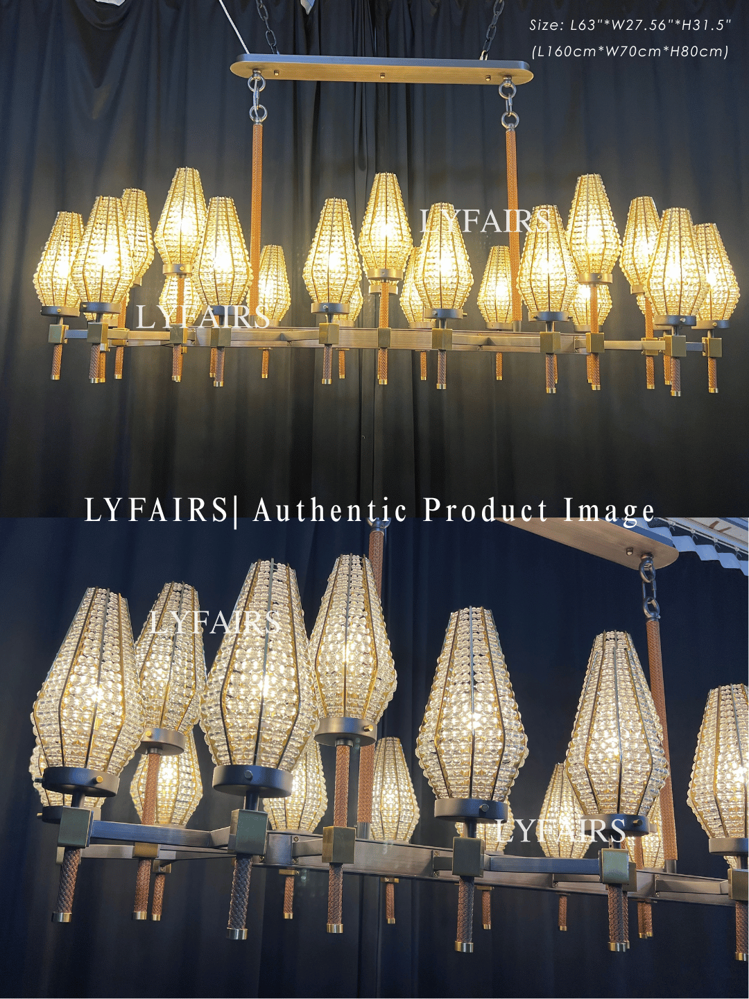 Contemporary Linear Torch‑Shaped Crystal Shade Chandelier for Dining Room/Kitchen Island