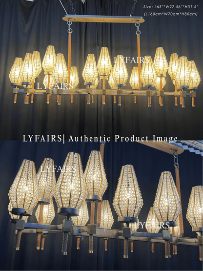 Contemporary Linear Torch‑Shaped Crystal Shade Chandelier for Dining Room/Kitchen Island