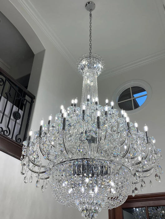 Lampadario a candela in stile impero tradizionale in oro extra large di lusso, con pendente in cristallo per scale/atrio