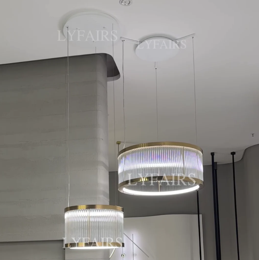 Modern Round/Rectangular Crystal Rods Chandelier Set for Low Ceiling