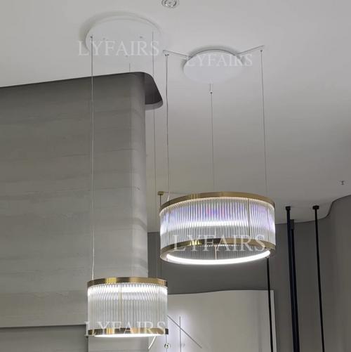 Modern Round/Rectangular Crystal Rods Chandelier Set for Low Ceiling
