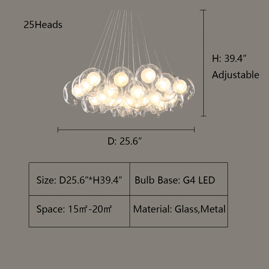Lampadario moderno con sfere di vetro e luci a bolla di grandi dimensioni per soggiorno/sala da pranzo/negozio di abbigliamento 