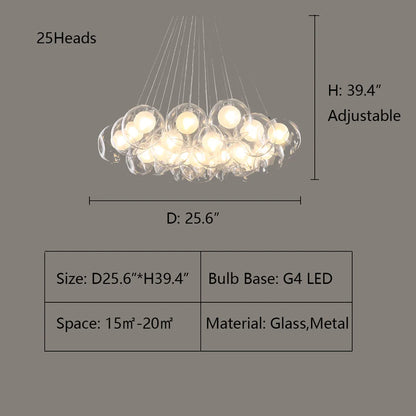 Lampadario moderno con sfere di vetro e luci a bolla di grandi dimensioni per soggiorno/sala da pranzo/negozio di abbigliamento 