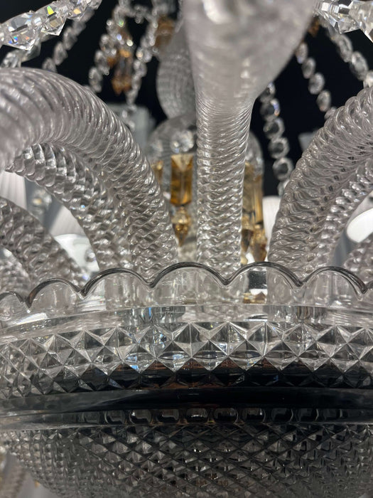 Lampadario di lusso classico a più livelli con paralume in cristallo giallo e candela, grande e luminoso, per stanze con soffitti alti/soggiorno