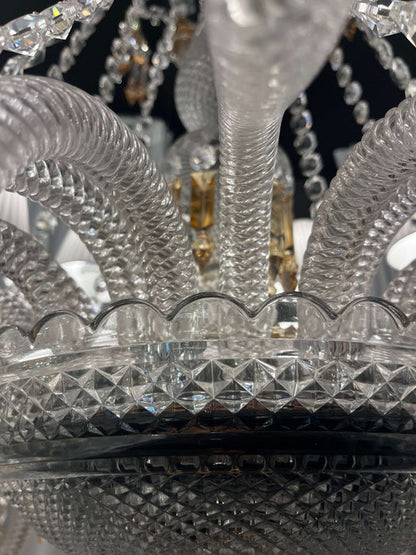 Lampadario di lusso classico a più livelli con paralume in cristallo giallo e candela, grande e luminoso, per stanze con soffitti alti/soggiorno