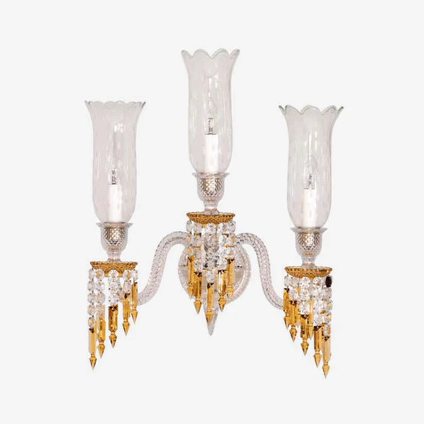 Luxury 3-Candle Yellow&Clear Crystal Wall Lamp