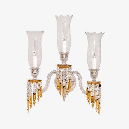 Luxury 3-Candle Yellow&Clear Crystal Wall Lamp