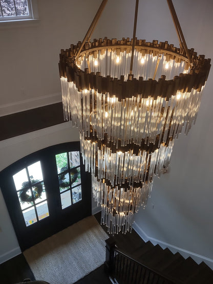 Grand lustre élégant en verre multicouches pour haut plafond/escalier/entrée
