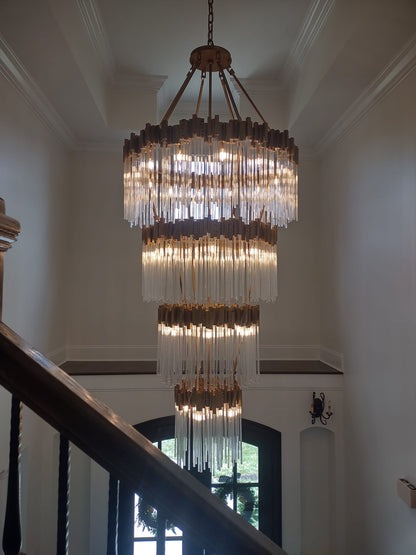 Grand lustre élégant en verre multicouches pour haut plafond/escalier/entrée