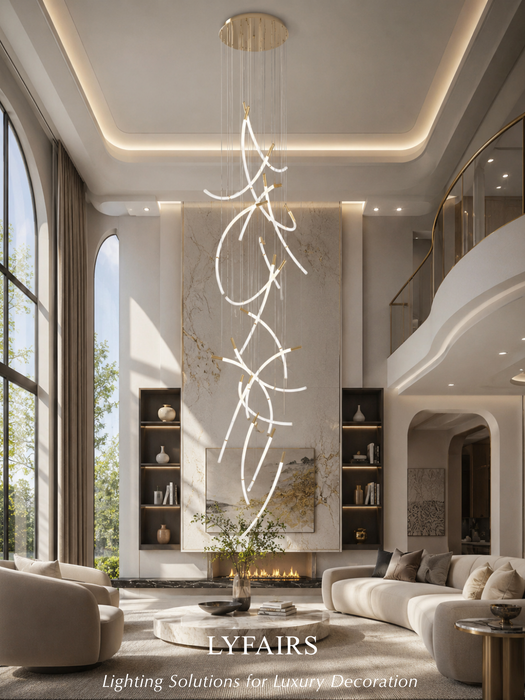 Modern Sculptural Curved Air Bubble Crystal Rod LED Chandelier
