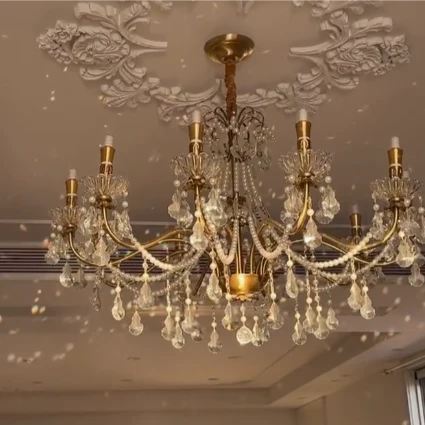 Vintage Romantic Pearl Brass Princess Style Candle Chandelier for Bedroom/ Restaurant/L