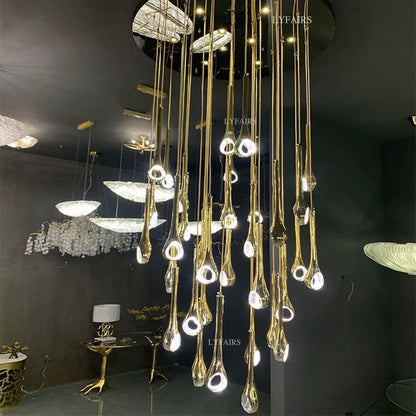 Modern Floating Long Gold Pendant Celing Chandelier for Living Room/Stairs/Foyer