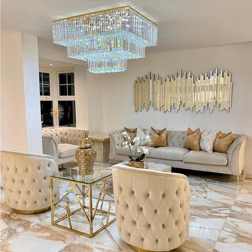 Square Crystal Ceiling Crystal Chandelier Light Fixture Three Layers