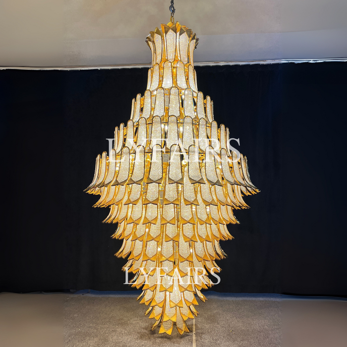 Extra Large Luxury Multi-tier Gold Crystal Chandelier for Stairs/Large High-ceiling Room