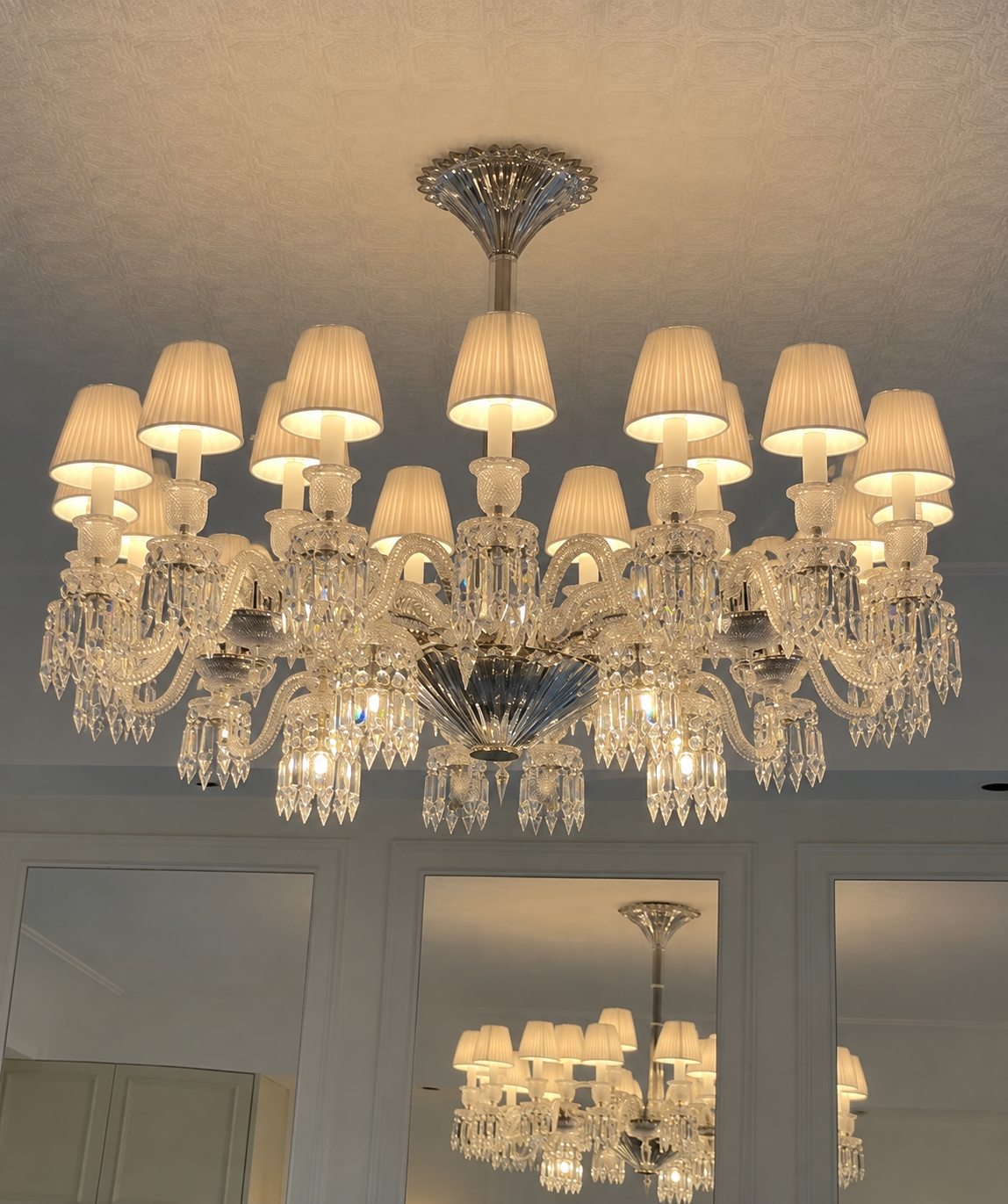 Lustre en cristal élégant, plafonnier pour salon, salle à manger, abat-jour en tissu