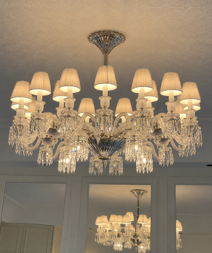 Lustre en cristal élégant, plafonnier pour salon, salle à manger, abat-jour en tissu