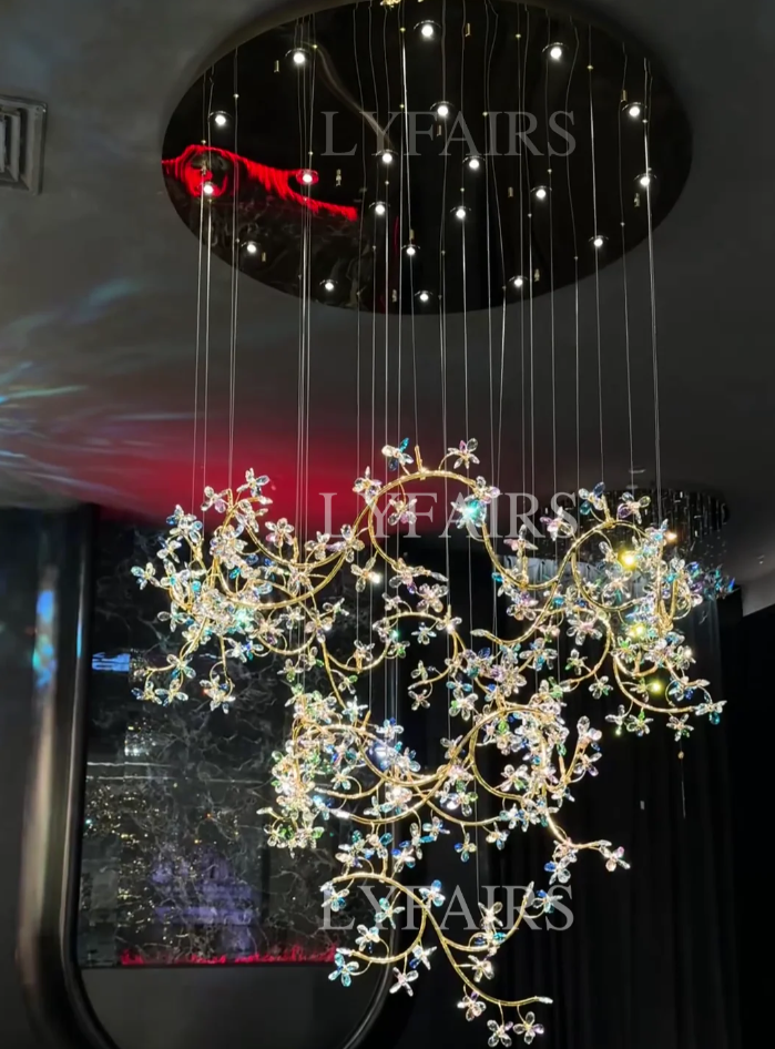 Luxury Floating Branches Crystal Flower Chandelier for High Celing/Mansion/Hotel