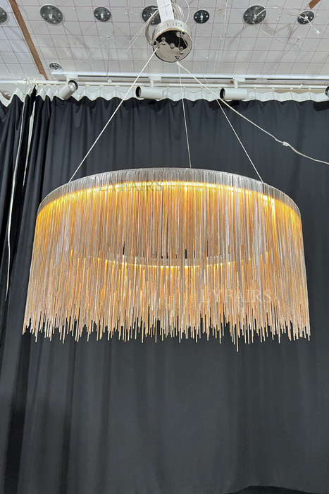 Extra Large Round Aluminum Tassel Chain Chandelier for Living/Dining Room/Villa/Duplex Hall