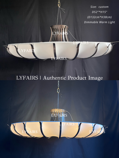 Modern Organic Round Petal Fabric Flush Mount Chandelier for Low-ceiling