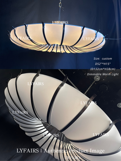 Modern Organic Round Petal Fabric Flush Mount Chandelier for Low-ceiling