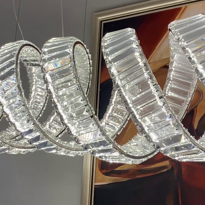 Lampadario di cristallo a spirale lineare di lusso per sala da pranzo/isola della cucina