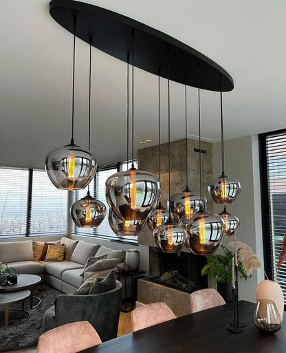 Lampadario in vetro grigio fumé per bar/sala da pranzo