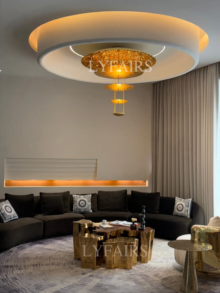 Luxury Multi-layer Gold Leaf Chandelier for Low Ceiling