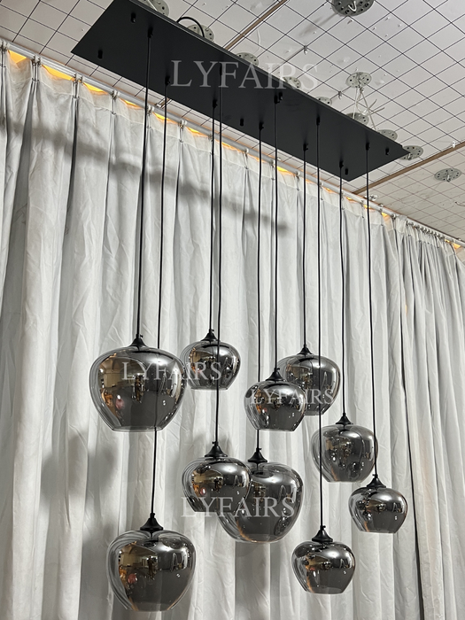 Lampadario in vetro grigio fumé per bar/sala da pranzo