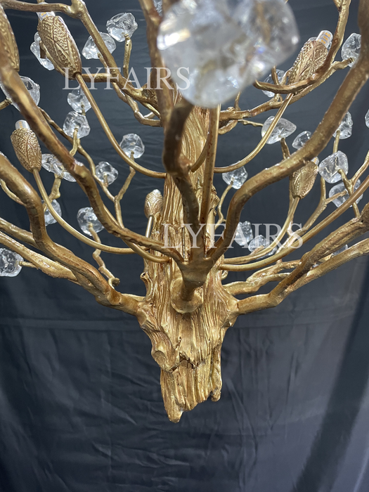 Lampadario da soffitto con pendente in cristallo e rami in ottone per soggiorno/sala da pranzo/ingresso
