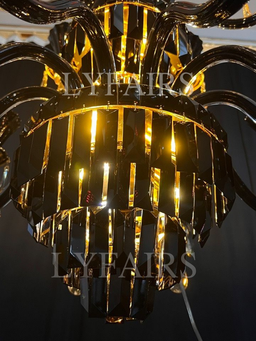 Lampadario di cristallo tradizionale americano con rami di candela, nero e oro, lampadario di lusso per soggiorno/sala da pranzo