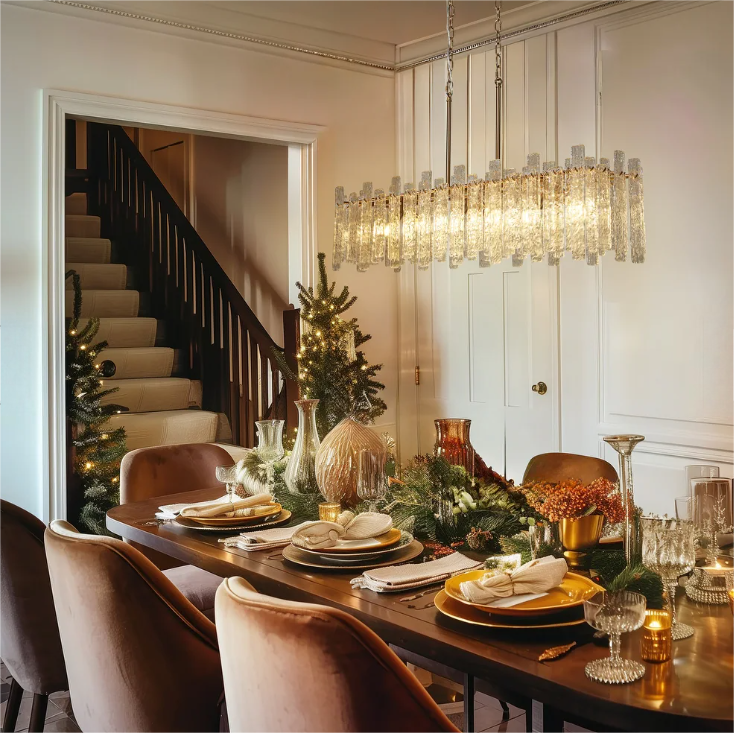 Modern Rectangular Clacier Glass Chandelier for Dining Room
