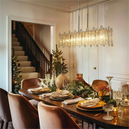 Modern Rectangular Clacier Glass Chandelier for Dining Room