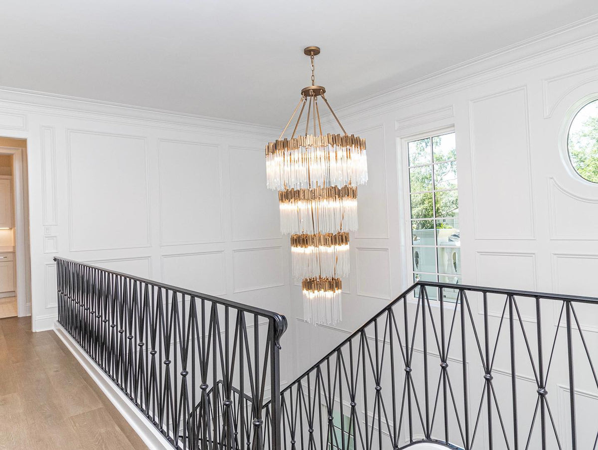 Grand lustre élégant en verre multicouches pour haut plafond/escalier/entrée