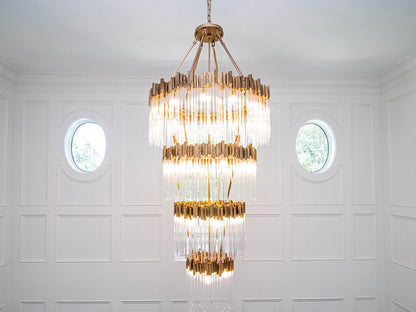 Grand lustre élégant en verre multicouches pour haut plafond/escalier/entrée