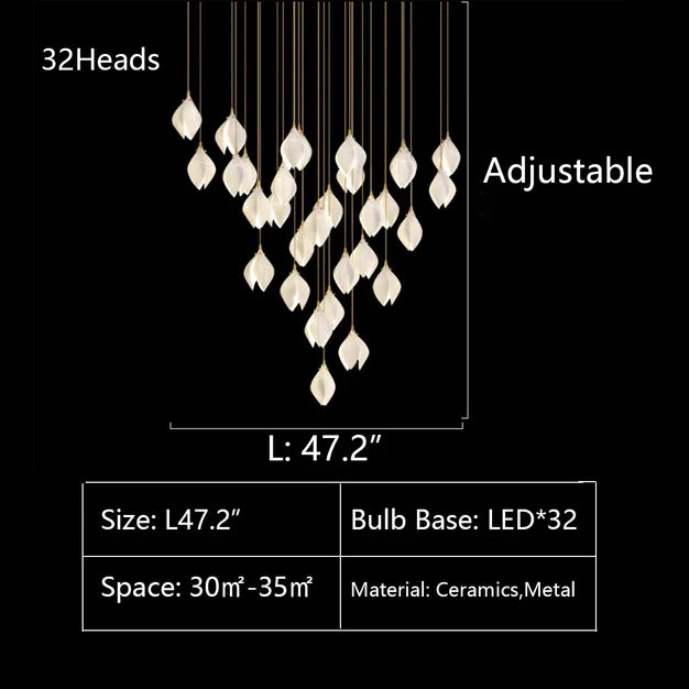 Oversize Nordic Magnolia Flower Chandelier for Stairs/Kitchen Island/High-Ceiling Room