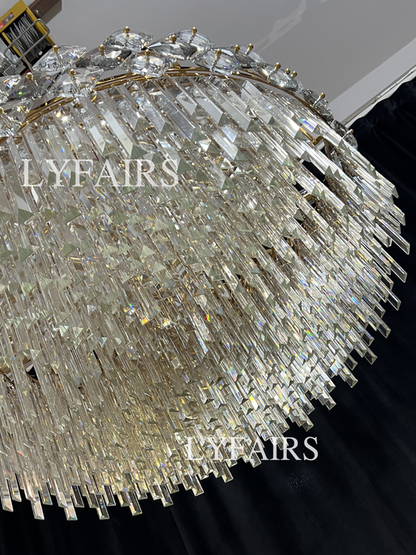 Lustre en cristal transparent à plusieurs niveaux, de luxe et moderne, idéal pour un salon, une salle à manger ou une chambre à coucher