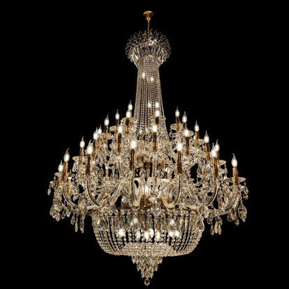 Lampadario a candela in stile impero tradizionale in oro extra large di lusso, con pendente in cristallo per scale/atrio