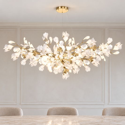 Lustre moderne et luxueux en céramique ginkgo pour salle à manger/îlot de cuisine