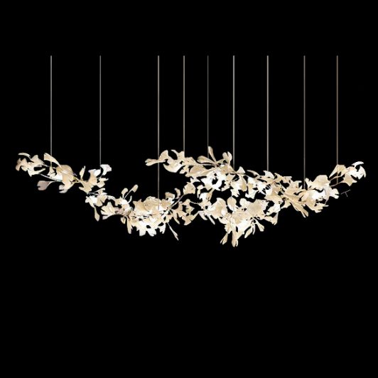 Lampadario in ceramica extra large con fiori bianchi, a forma di ramo d'albero in ferro, per ampio soggiorno/sala da pranzo.