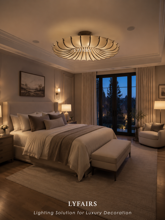 Modern Organic Round Petal Fabric Flush Mount Chandelier for Low-ceiling