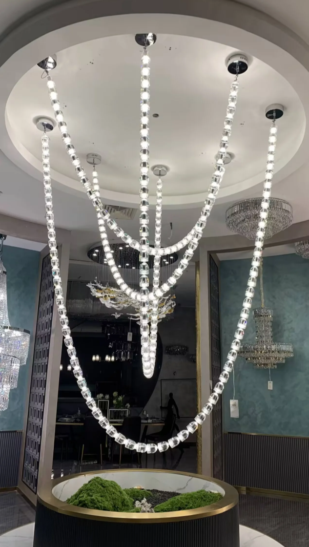 Modern Crystal Bullet Necklace Chain Chandelier for Living Room/Staircase/Foyer/Hotel/Restaurant