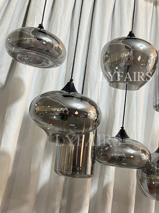 Lampadario in vetro grigio fumé per bar/sala da pranzo