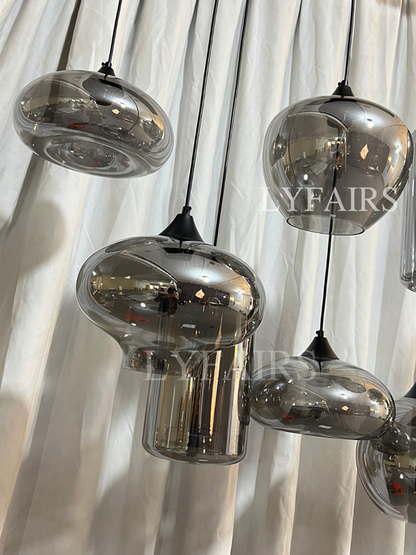 Lampadario in vetro grigio fumé per bar/sala da pranzo