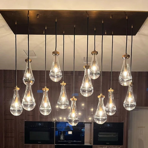 Lampadario moderno in cristallo a goccia con baldacchino rettangolare