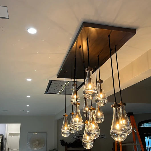Lampadario moderno in cristallo a goccia con baldacchino rettangolare