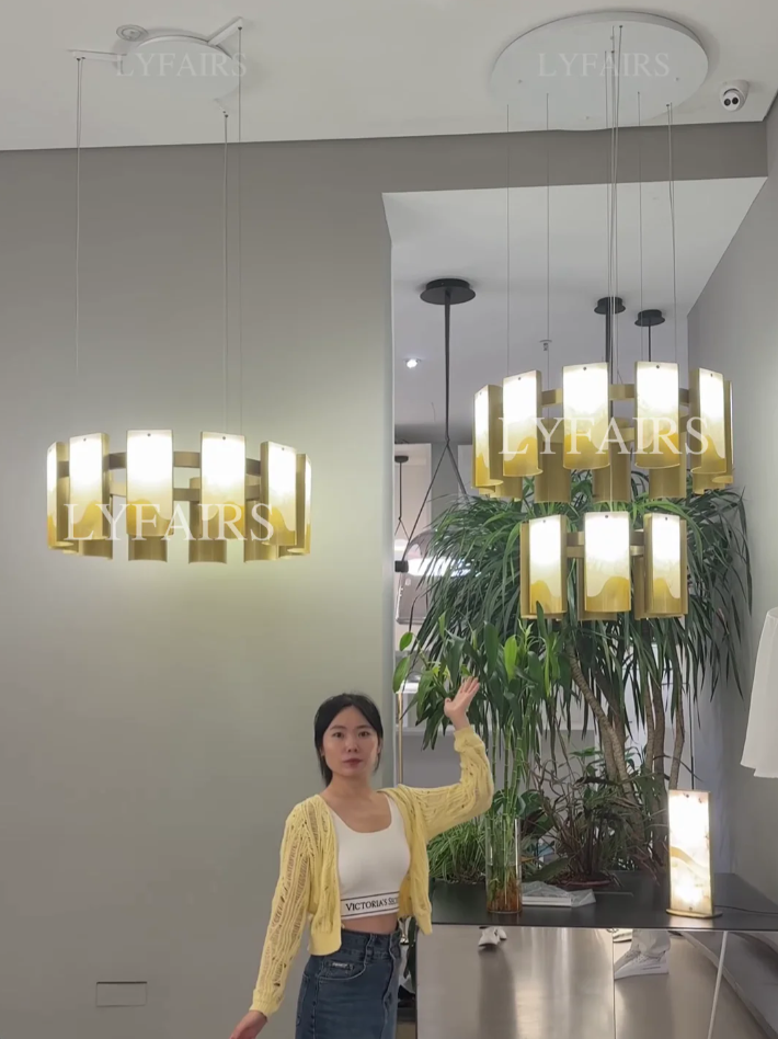 Modern 1/2/3/4 Tier Round Brass Chandelier with Jade